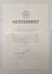 Josef Nießen, Meisterbief